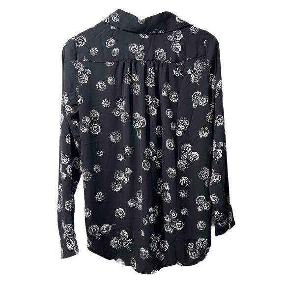 Ann Taylor Size XS Black Floral V Neck Silky 100% Polyester Long Sleeve blouse - Picture 2 of 11